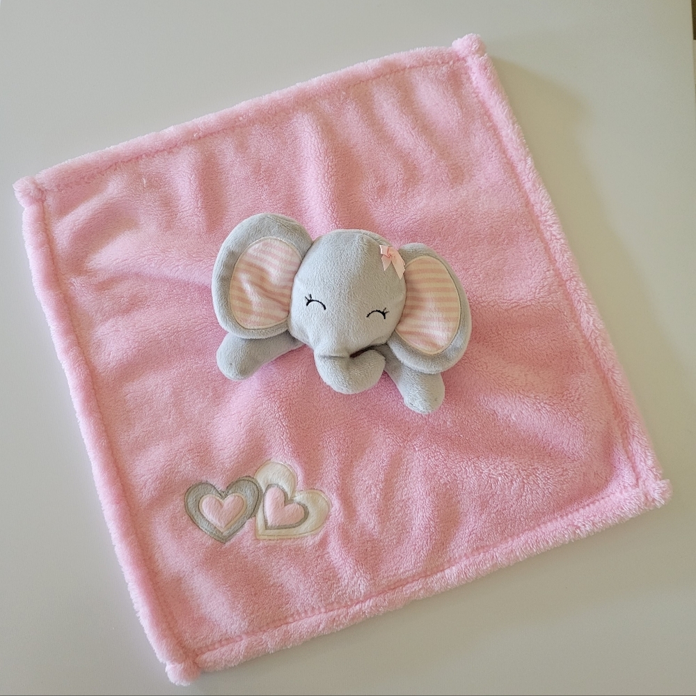 Baby Gear Plush Pink Gray Elephant Fleece Security Blanket Lovey Girl Hearts